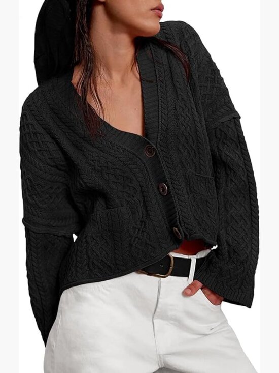 Sweaters - Oversized Cable Knit Cardigan Sweater Coat Long Sleeve Button Front
